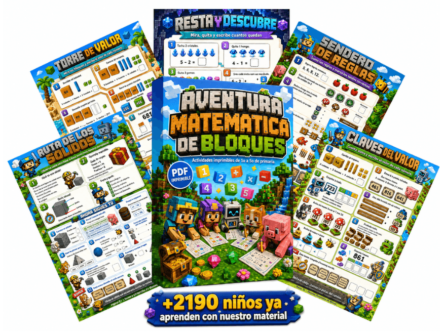 Portada y muestras de Aventura Matematica de Bloques